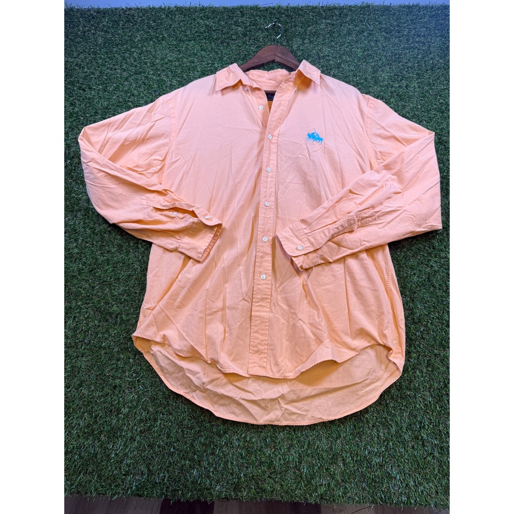 Ralph Lauren Classic Fit Shirt Mens XL Peach Orange Blue Double Pony Button Down